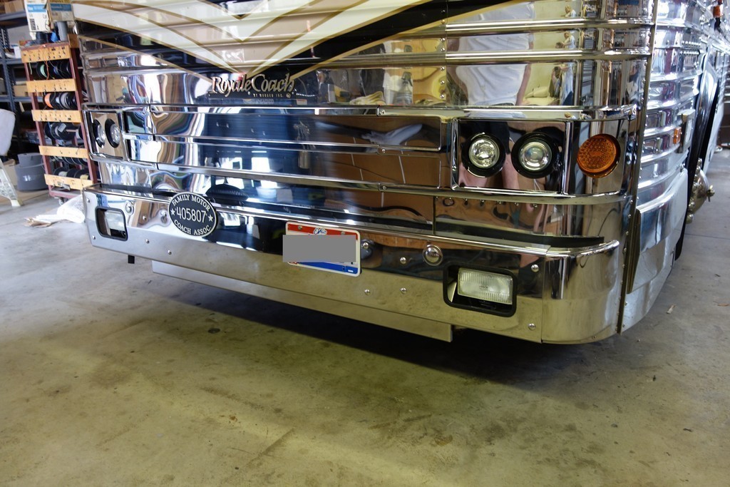 Prevost XL Royale with front collision repaired by Excalibur Coach
