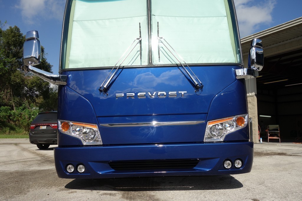 1997 Prevost H3-45 after extensive collision damage repaired by Excalibur Coach, along with 2016 front Facelift upgrade