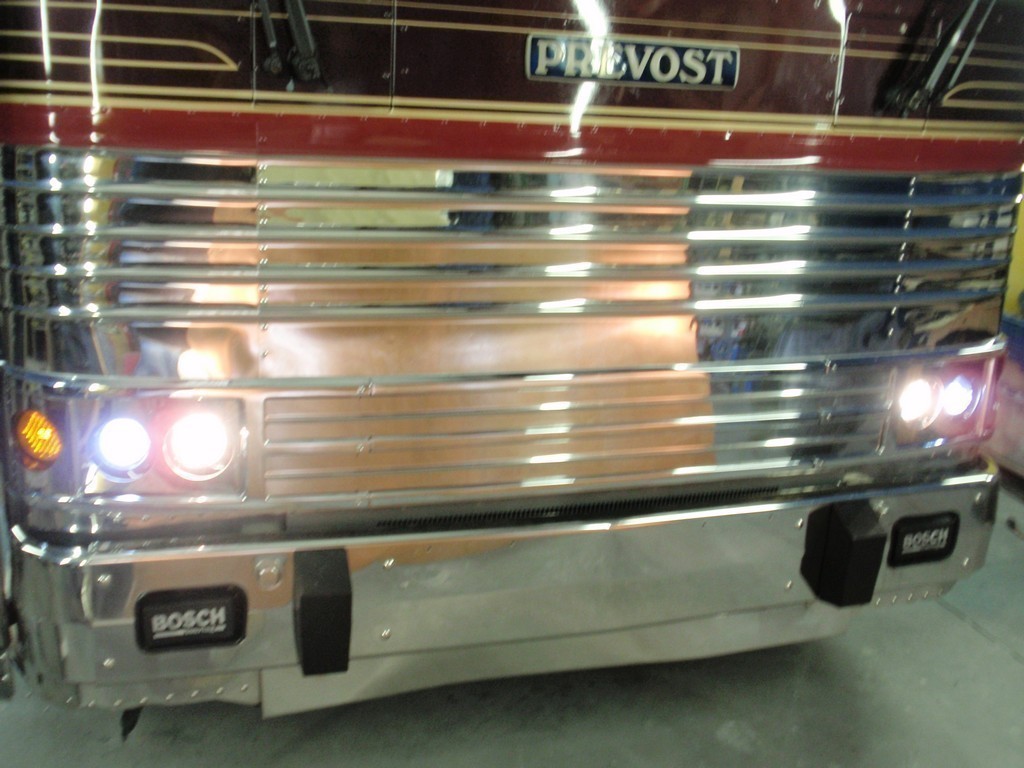 Prevost XL Marathon with Excalibur Coach Headlight upgrade Lights On
