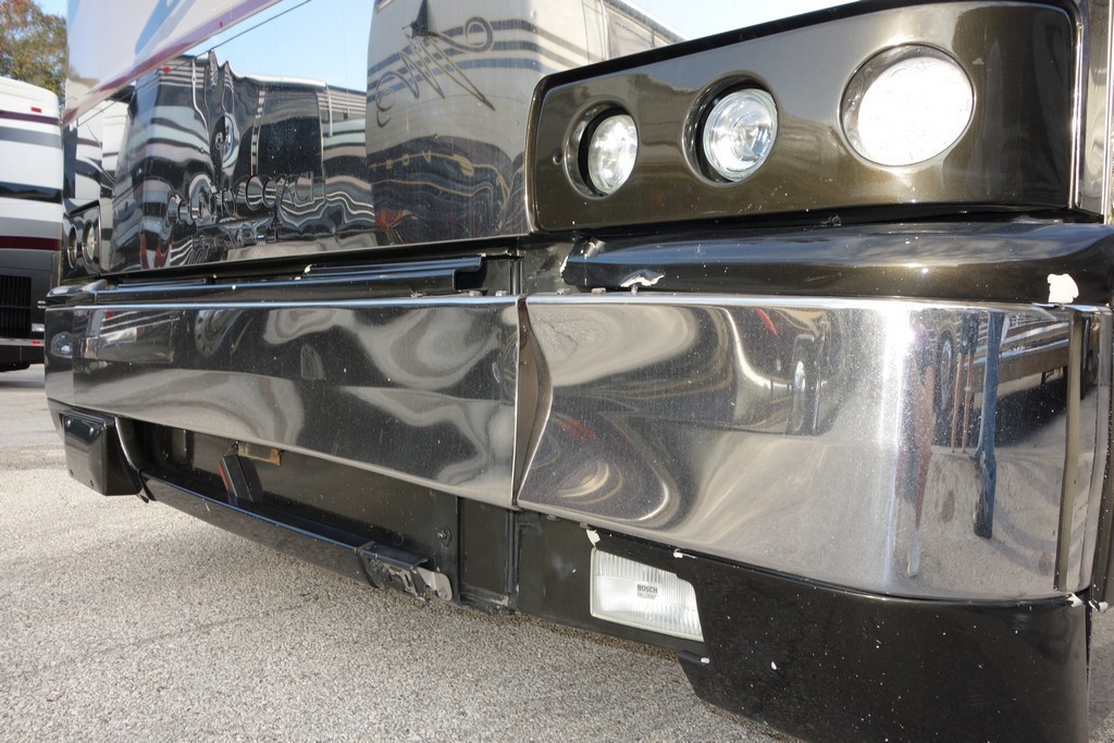 1999 XLII Country Coach Excalibur Coach driver side front bumper damage repair