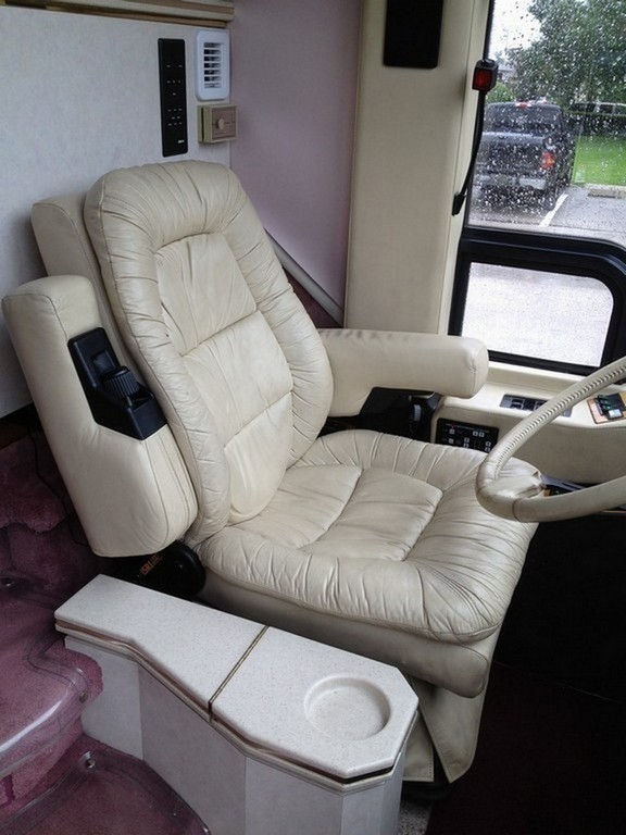 1997 Prevost H3-45 Excalibur Coach before new driver and passenger chair upholstery