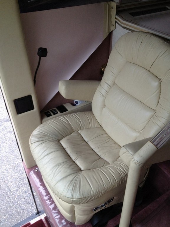 1997 Prevost H3-45 Excalibur Coach before new driver and passenger chair upholstery