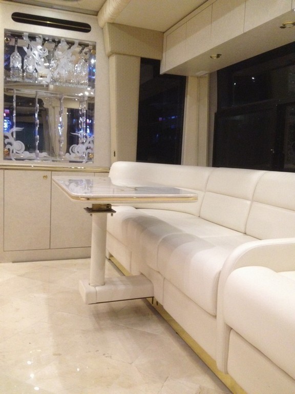 1997 Prevost H3-45 New Dinette upholstery design and floor by Excalibur Coach