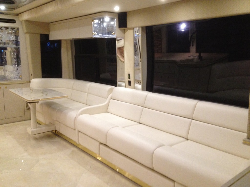 1997 Prevost H3-45 after new floor and sofa upholstery by Excalibur Coach