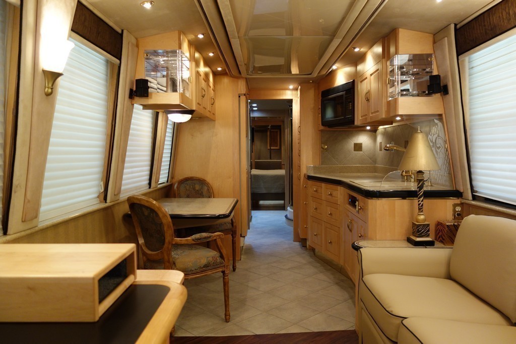 Prevost 2000 Royale salon and galley new upholstery - floor by Excalibur Coach