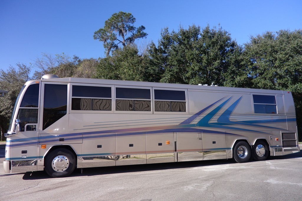1995 Prevost H3-45 Marathon after painted color change on stripes by Excalibur Coach