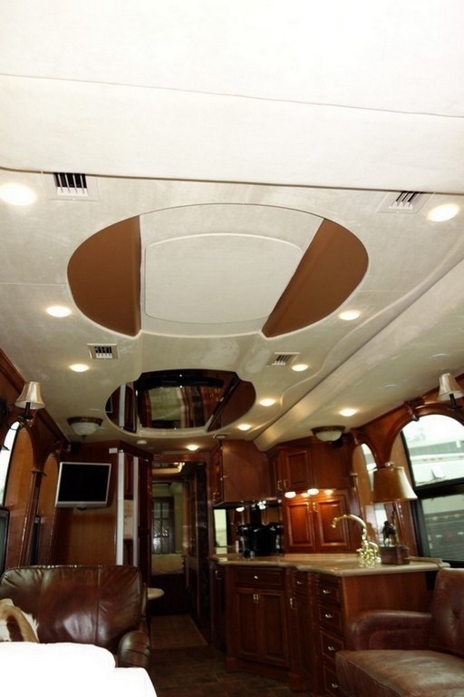 1999 Prevost XLII Country Coach new ceiling design Ultra Leather sides and center by Excalibur Coach