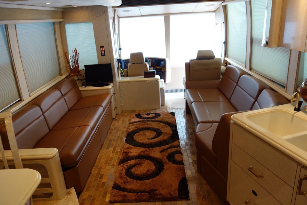 Prevost XL II Marathon after new upholstery design by Excalibur Coach