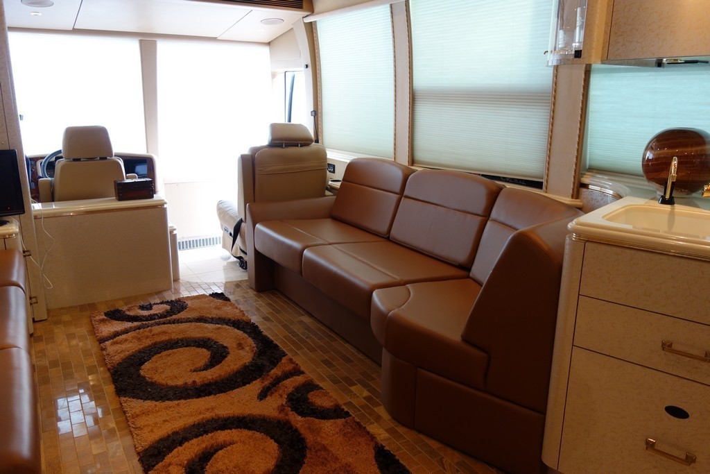 Prevost XL II Marathon after new upholstery design by Excalibur Coach