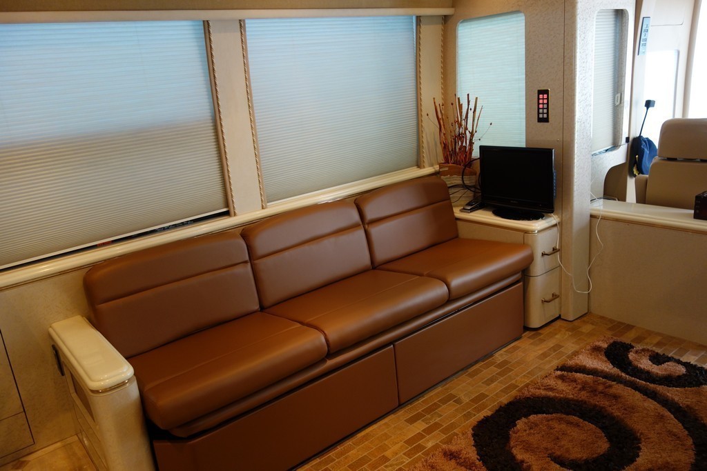 Prevost XL II Marathon after new upholstery design by Excalibur Coach