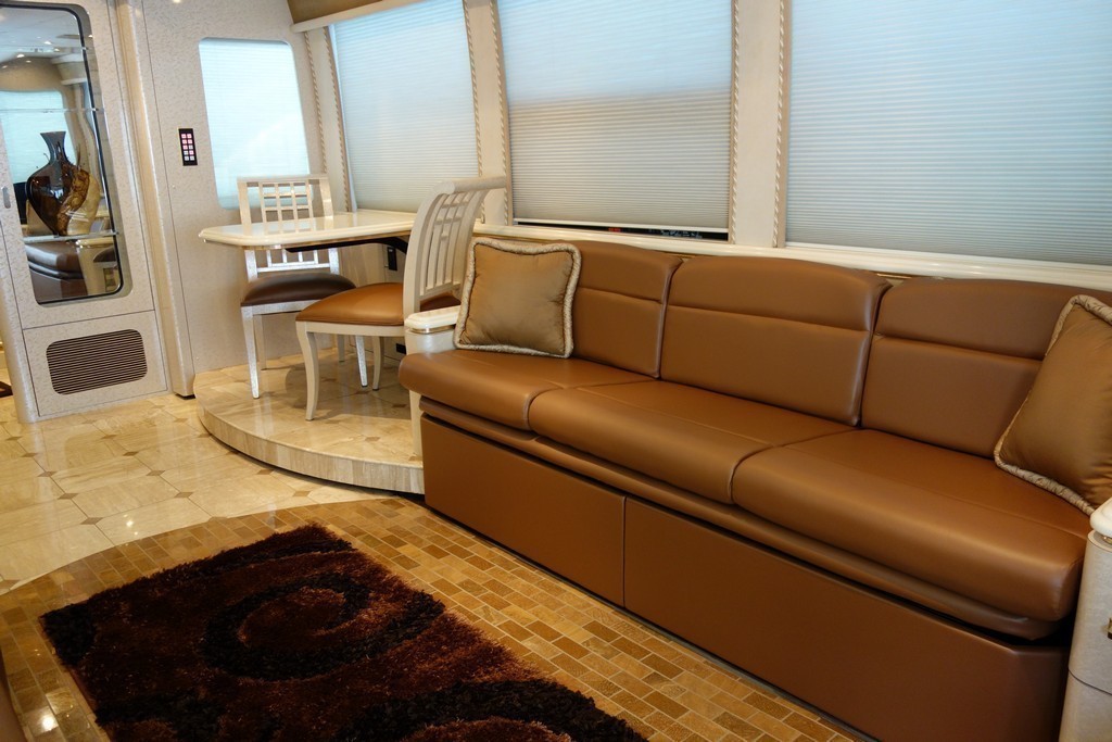 Prevost XL II Marathon after new upholstery design by Excalibur Coach