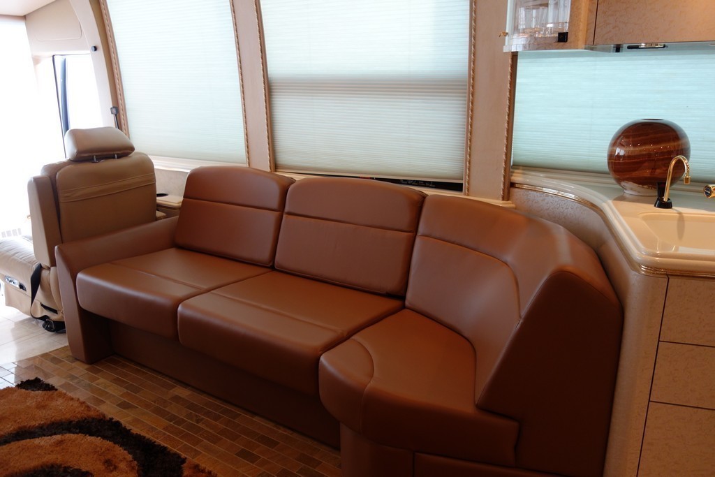 Prevost XL II Marathon after new upholstery design by Excalibur Coach