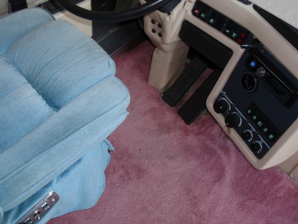 1996 Prevost XLV before interior remodel with new flooring and upholstery by Excalibur Coach