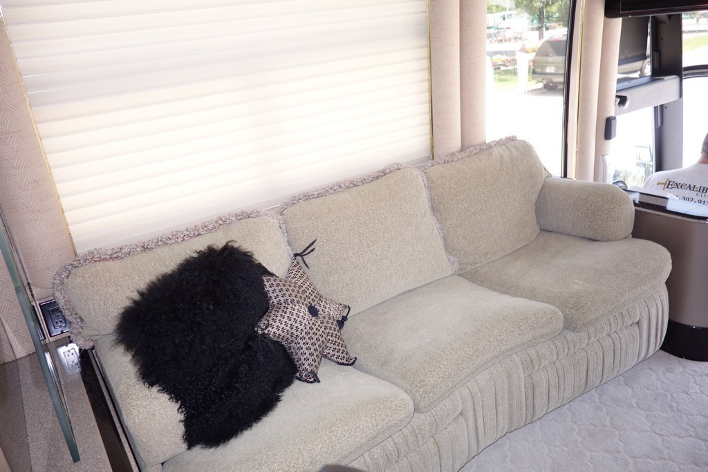 Prevost H3-45 Liberty Before new upholstery on sofa by Excalibur Coach