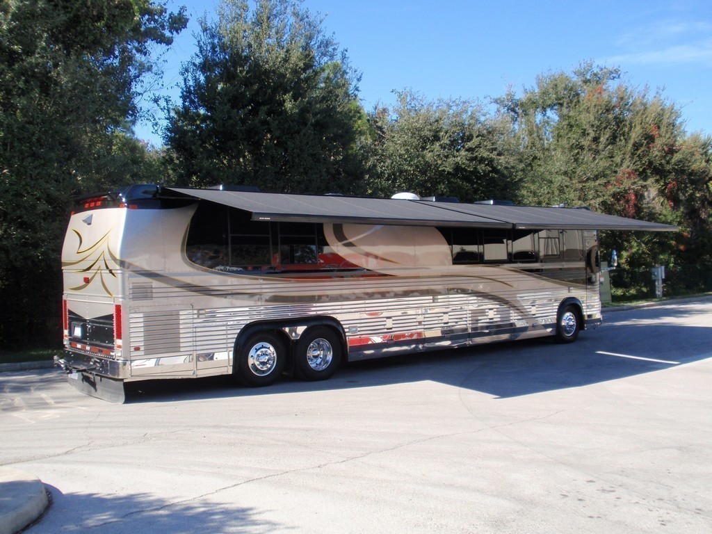 Prevost XL with new Excalibur Awings out rear view - XL - XLII - H3-45 - Motorhome