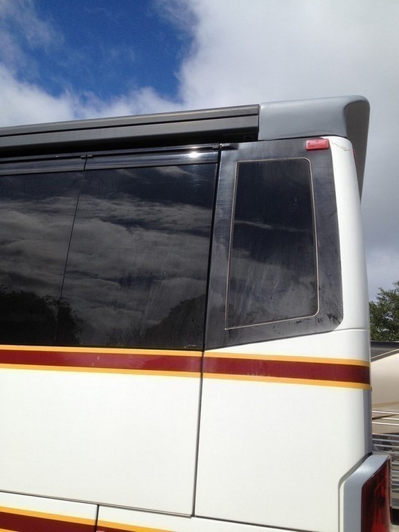 Prevost H3 rear awning in process by Excalibur Coach - Prevost Motorhomes - Entertainers - XL - XLII - H3-45 - Class A