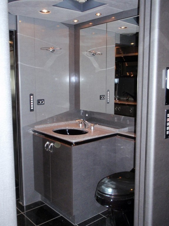 Prevost XL II Excalibur Coach remodel Toilet moved over with Sink and cabinet - Motorhomes - Entertainers H3-45 XL XLII