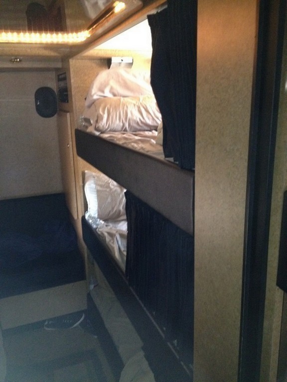 Prevost H3-45 Entertainer Bunk Coach Rear Salon Before update by Excalibur Coach