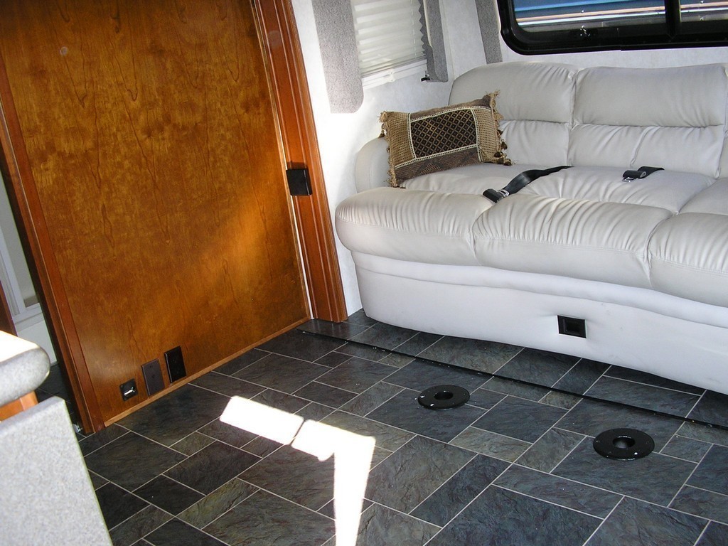 New vinyl granite flooring added by Excalibur Prevost Motorhome Coach