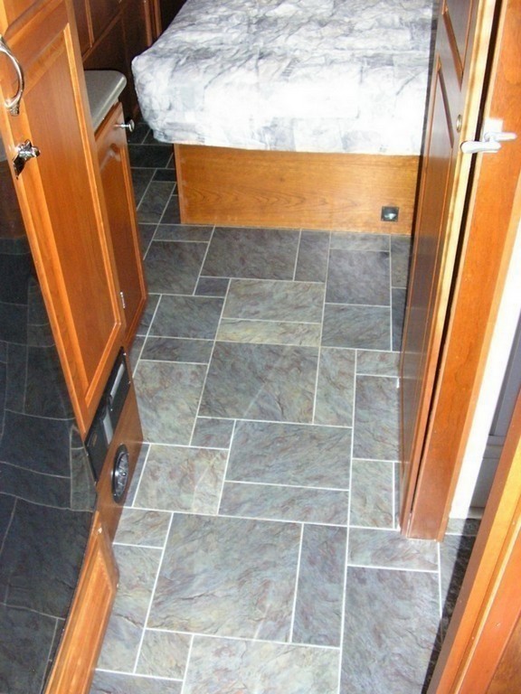 New vinyl granite flooring in hallway by Excalibur Coach - Upholstery - Prevost Motorhome - H3-45 - XL - XLII - Marathon - Country Coach