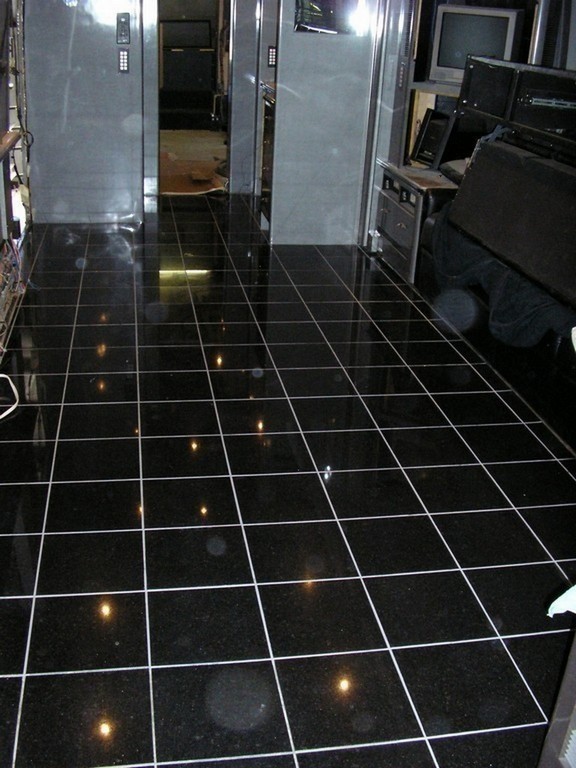 New granite floor with brass inlay by Excalibur Coach - Floors - Prevost Motorhome - H3-45 - XL - XLII - Marathon - Country Coach