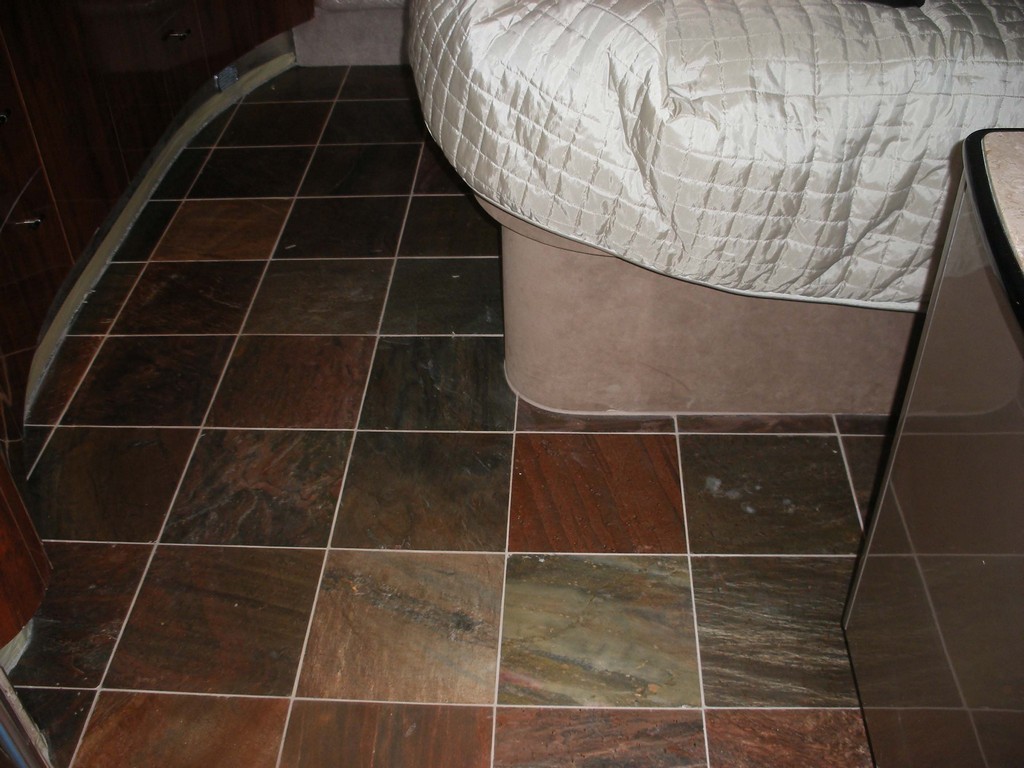 New Honed Slate floor in bedroom by Excalibur Coach - Floors - Prevost Motorhome - H3-45 - XL - XLII - Marathon - Country Coach