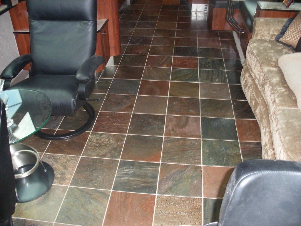 New Honed Slate Salon Floor in Salon by Excalibur Coach - Floors - Prevost Motorhome - H3-45 - XL - XLII - Marathon - Country Coach