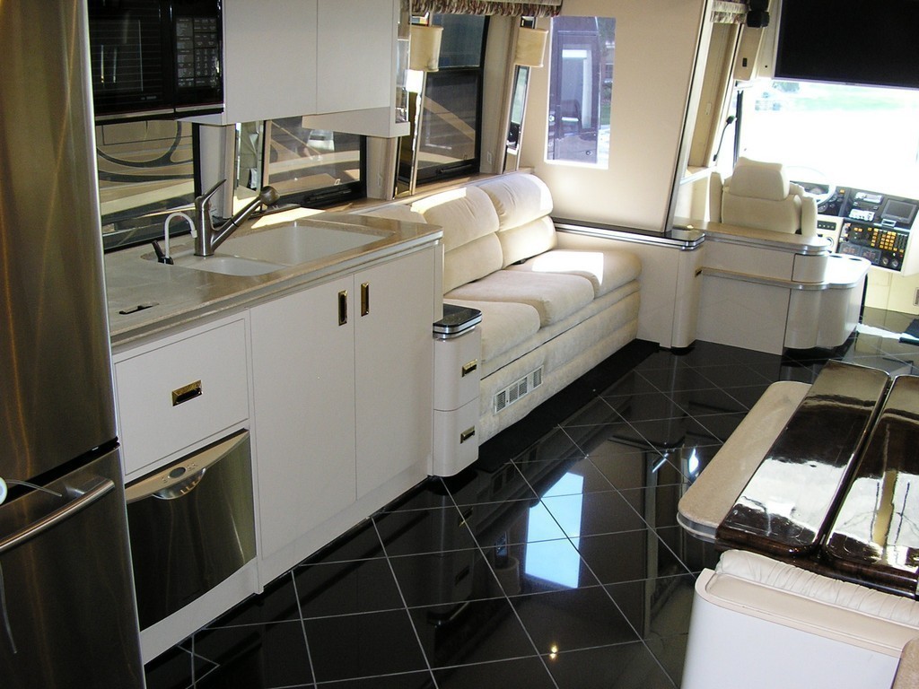 Prevost XL New black galaxy granite floor by Excalibur Coach - Floor - Prevost Motorhome - H3-45 - XL - XLII - Marathon - Country Coach