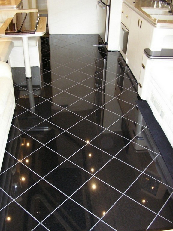 Prevost XL New black galaxy granite floor by Excalibur Coach - Floor - Prevost Motorhome - H3-45 - XL - XLII - Marathon - Country Coach