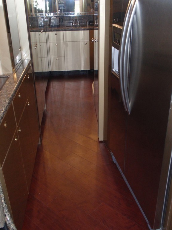 Prevost New Vinyl Planking in Bath and Galley by Excalibur Coach - Floor - Prevost Motorhome - H3-45 - XL - XLII - Marathon - Entertain