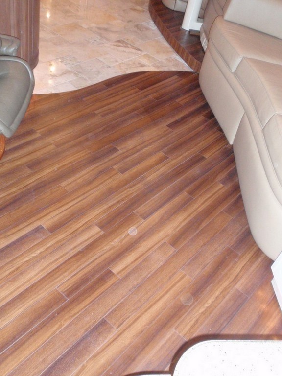 New Vinyl Wood Planking floor in Salon by Excalibur Coach - Floor - Prevost Motorhome - H3-45 - XL- XLII - Marathon - Entertainer