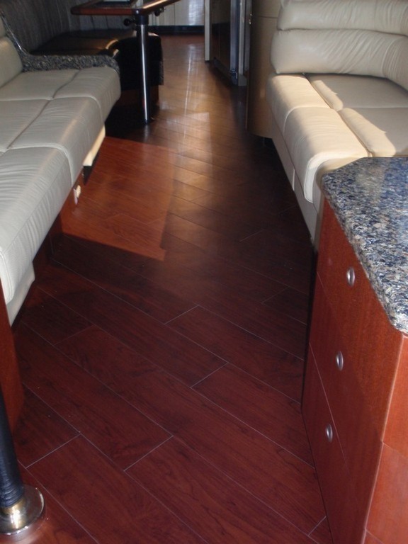 New Vinyl Wood Planking in Salon by Excalibur Coach - Floor - Prevost Motorhome - H3-45 - XL - XLII - Marathon - Entertainer