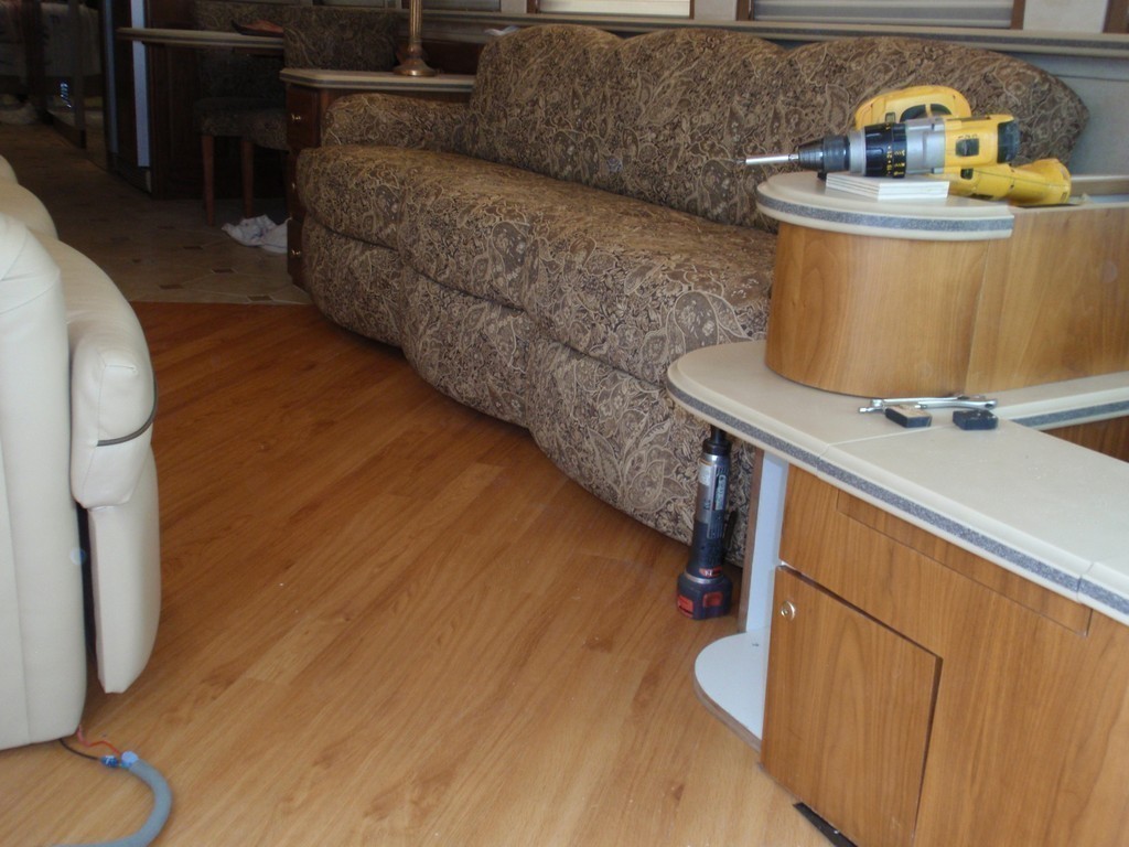 Prevost XL New Vinyl Planking being installed by Excalibur Coach