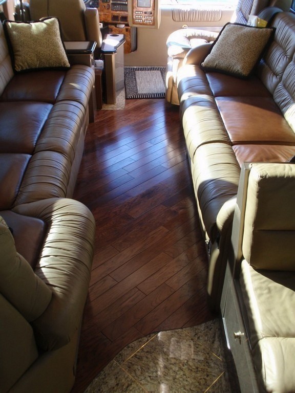 Prevost, XL, XLII, H3-45 - New Wood Floor and reupholstered sofa's by Excalibur Coach