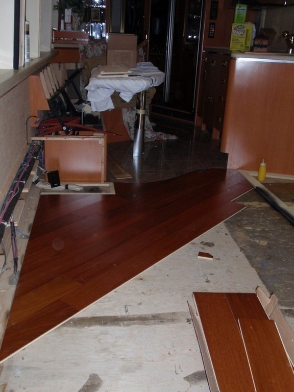 Prevost XL New Wood Floor being installed by Excalibur Coach - Prevost Motorhome H3-45 - XL - XLII - Entertainer - Class A