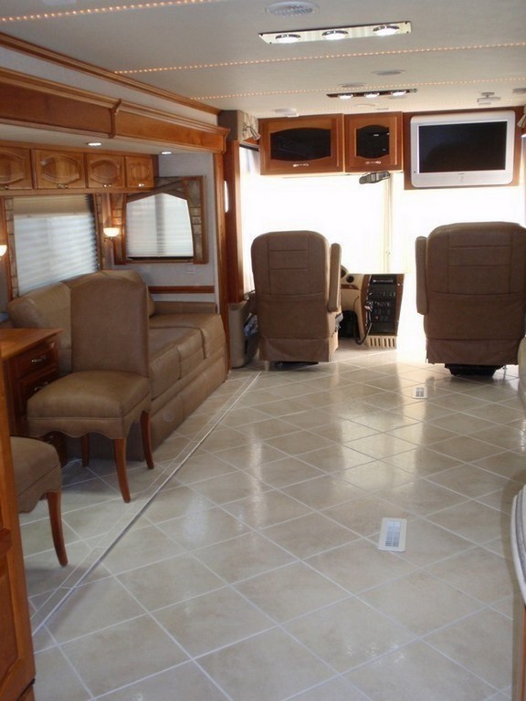 Prevost Monaco with new porcelin flooring in salon by Excalibur Coach - Prevost Motorhome H3-45 - XL - XLII - Entertainer - Class A
