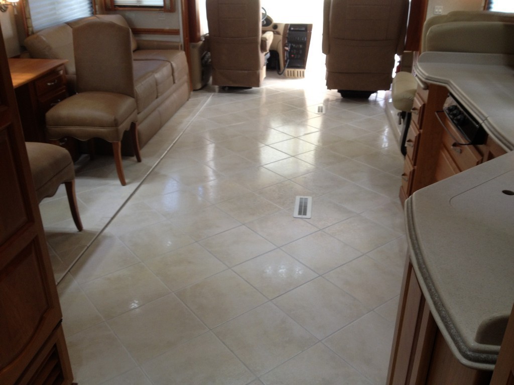 Prevost Monaco with new porcelin flooring in salon by Excalibur Coach - Prevost Motorhome H3-45 - XL - XLII - Entertainer - Class A