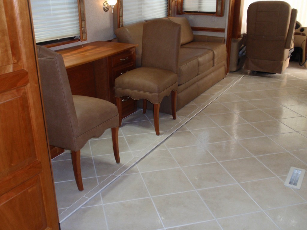 Prevost Monaco with new porcelin floor in salon-galley by Excalibur Coach - Prevost Motorhome H3-45 - XL - XLII - Entertainer - Class A