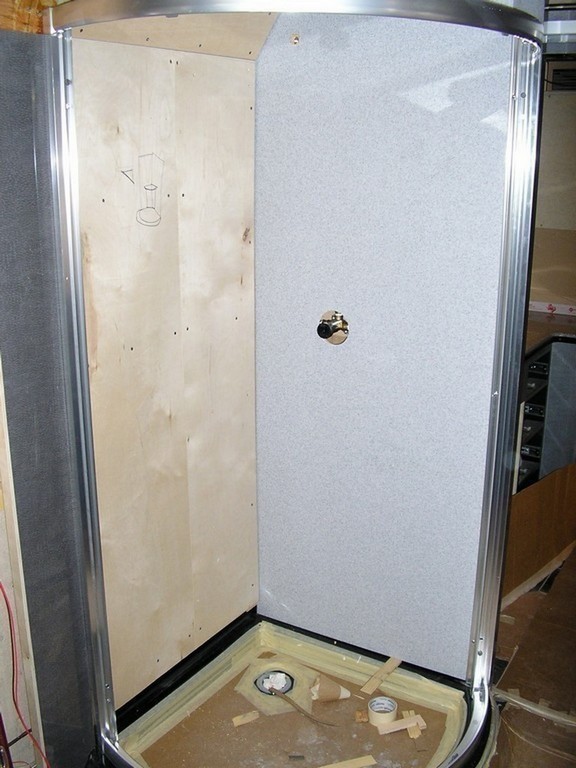 Prevost XL II Shower remodel in process by Excalibur Coach. Also Motorhome, Class A, H3-45