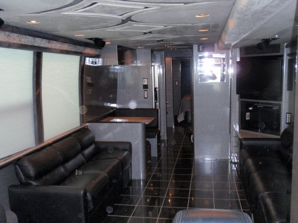 Prevost XL II Coach Upgraded with new dinette are and granite flooring by Excalibur Coach. Also Motorhome, Class A, H3-45