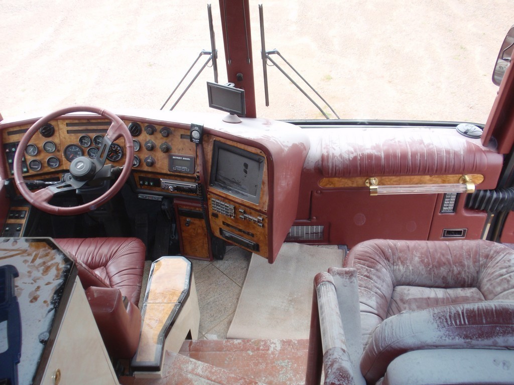 Prevost H3-45 driver side cockpit and dash burn job before repairs by Excalibur