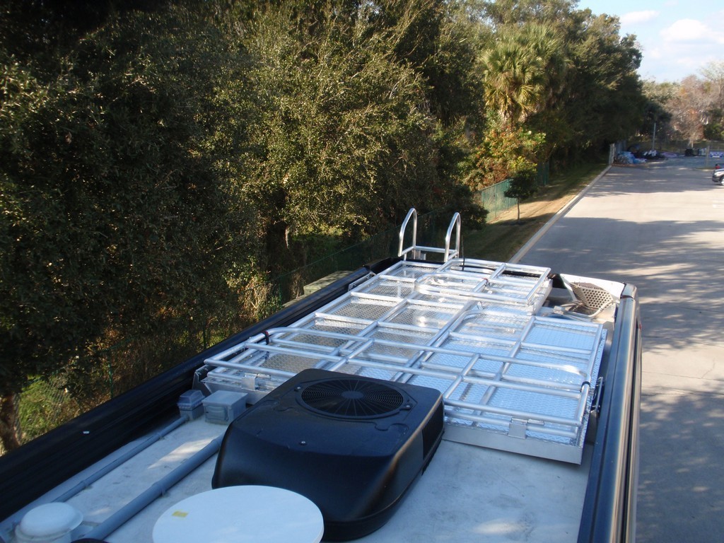 Prevost, H3-45, Motorhome -Observation deck rails folded down on coach by Excalibur Coach