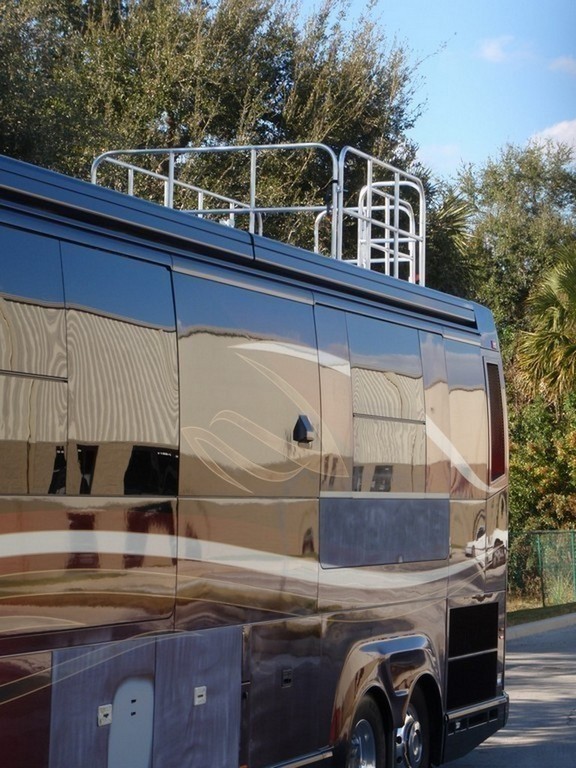 View From Ground with railing Up - Prevost, H3-45, Motorhome -Observation deck on coach by Excalibur Coach