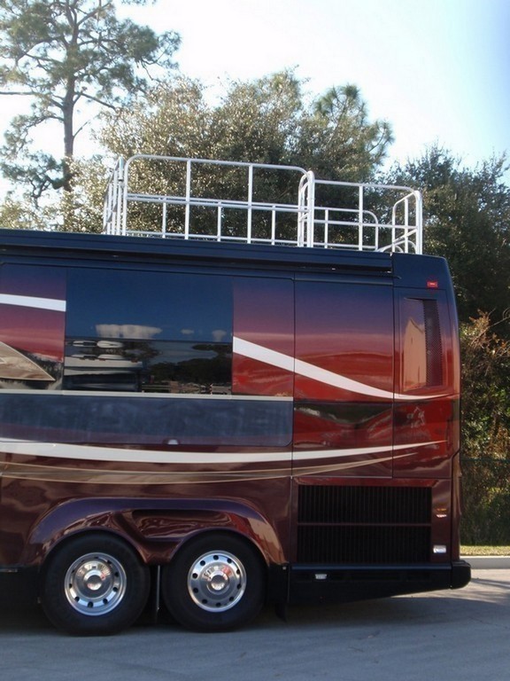 View From Ground with railing Up - Prevost, H3-45, Motorhome -Observation deck on coach by Excalibur Coach