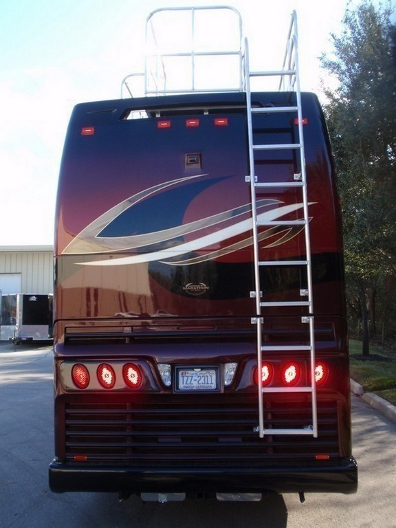 View from ground rear - Prevost, H3-45, Motorhome -Observation deck on coach by Excalibur Coach
