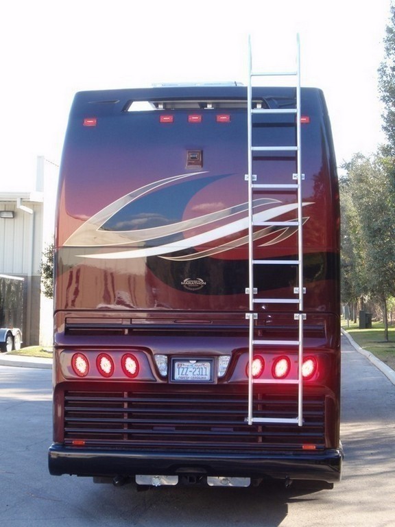 View from ground rear - Prevost, H3-45, Motorhome -Observation deck on coach by Excalibur Coach