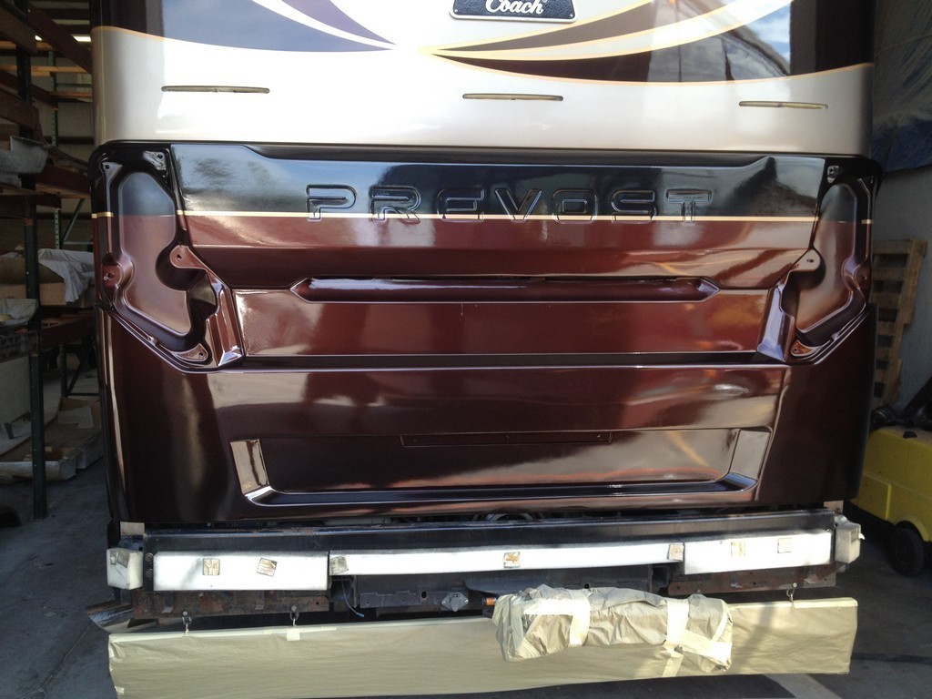Prevost H3-45 rear upgrades by Excalibur Coach