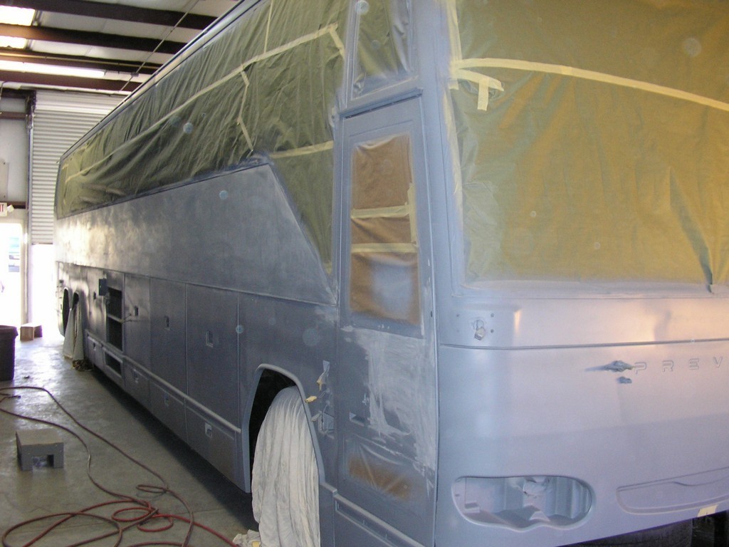 Prevost H3-45 Seated Coach Masked Off & Primed for paint by Excalibur Coach