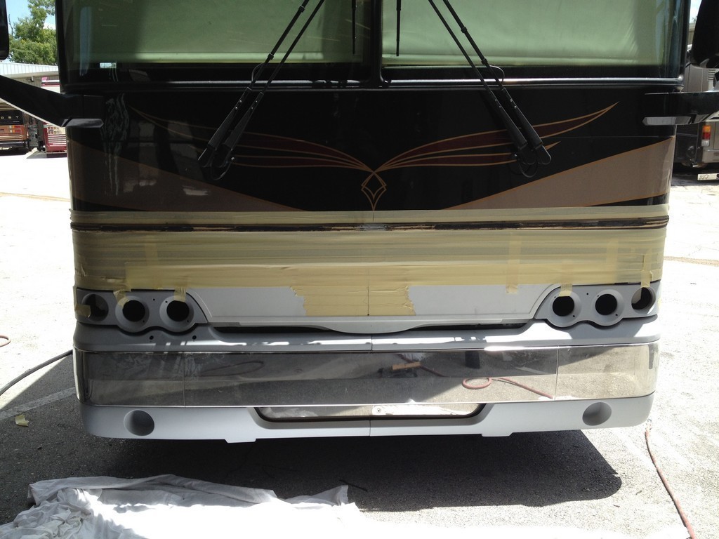 Prevost XL II Excalibur Coach front facelift in process