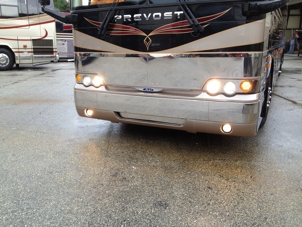 Prevost XL II Excalibur Coach facelift finished with lights on